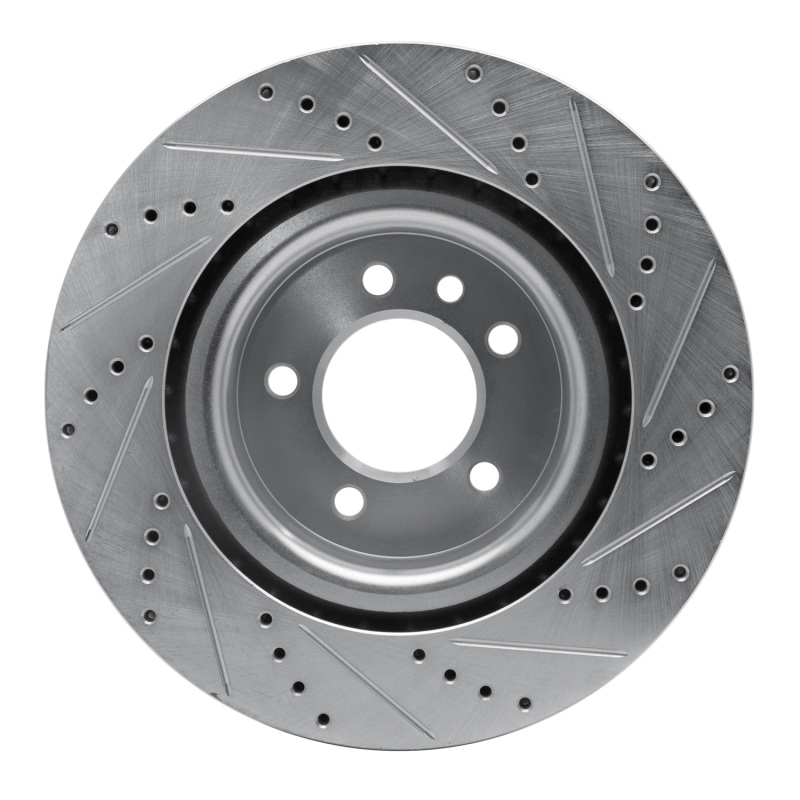 Land Rover LR3 Brake Rotor (1) - Front Left - R1 Concepts - Drilled & Slotted - Silver - `05-`09